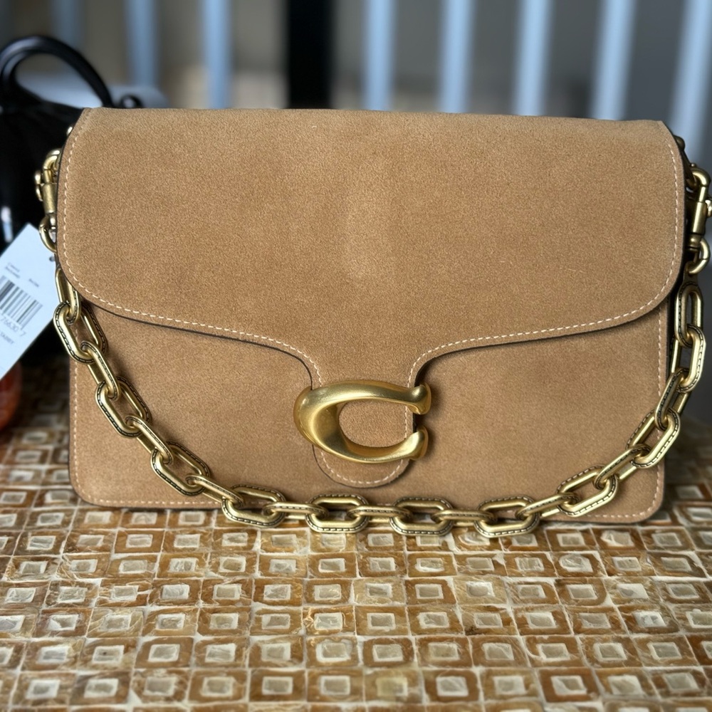 ‼️SOLD‼️Coach Tan Suede Chain Shoulder Bag